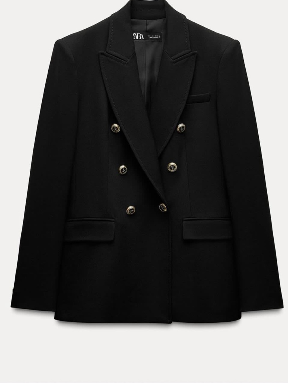 Zara Black Double-Breasted Blazer with Gold Buttons - Picture 2 of 4
